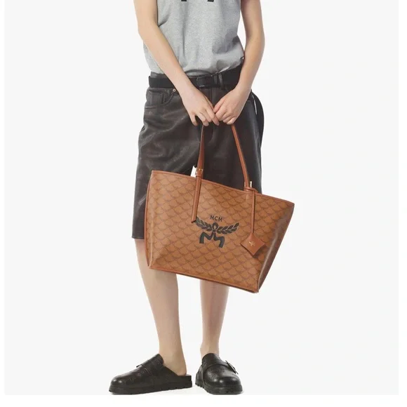 MCM Lauretos Monogram Canvas Medium Shopper Tote in Cognac - Picture 16 of 16